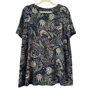 Gudrun Sjoden Tunic Top Scandinavian Botanical Bird Print Black XL